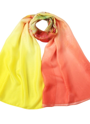 Nuovo chiffon delle donne sciarpa stampa floreale a contrasto lungo e sottile Pashmina scialle di seta Beach di occultamento Giallo / Rosa