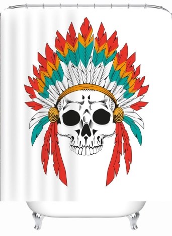 Simulation 3D Ethnic Style Character Leaves Waterproof Shower Curtain Drapes of Bathroom Toilet with Hooks