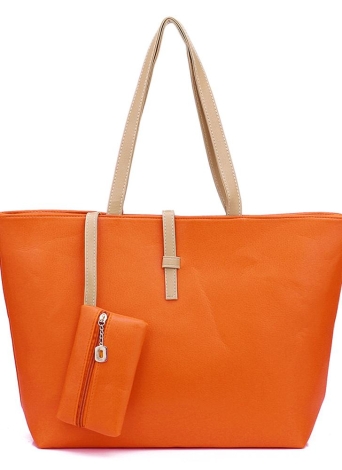 Nuova moda donna Lady Handbag Shoulder Bag PU Leather Tote Orange