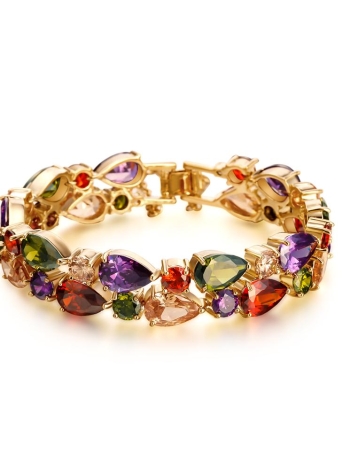 Colorful Zircon Rhinestone Crystal Gold Plated Bracelet