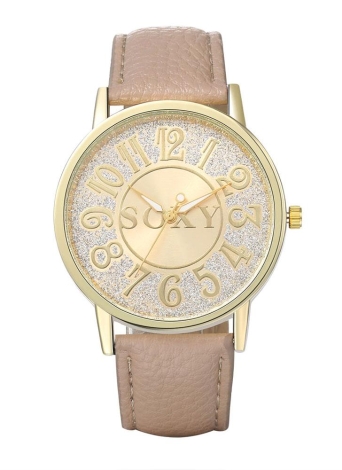 SOXY Business Casual Wrap poignet Quartz montre électronique cadran rond doré affichage analogique à numérique Zinc alliage cas PU Beige bracelet en cuir sangle 40mm