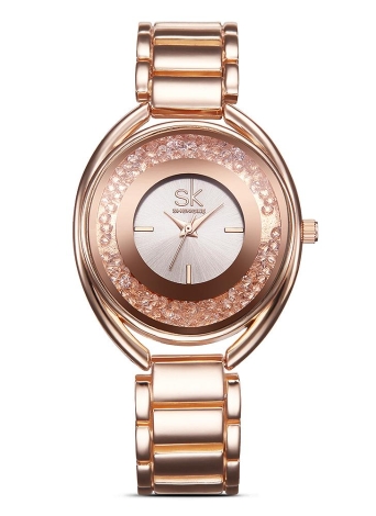 SK Brand Luxury Rose Gold Steel Diamond Quartz Analog Women Watches