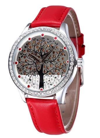 Diamond Quartz Tree Leather Band Women Watch