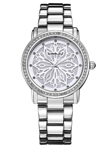 Silber Weiss Mujer Crrju Marke Luxus Diamant Edelstahl Frauen Uhren Wasserdicht Skeleton Business Kleid Armbanduhr Damenuhr Geschenk Box Chicuu