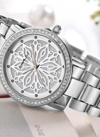 Silber Weiss Mujer Crrju Marke Luxus Diamant Edelstahl Frauen Uhren Wasserdicht Skeleton Business Kleid Armbanduhr Damenuhr Geschenk Box Chicuu