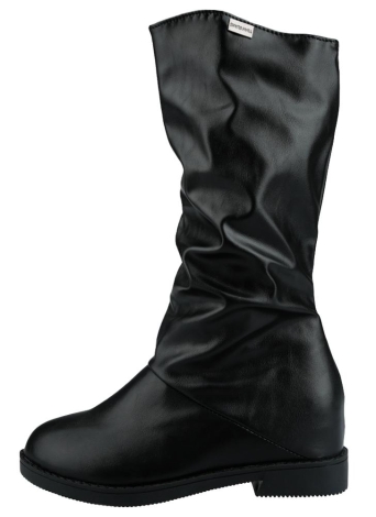 PU Leather Round Toe Concealed Wedge Heel Mid Calf Slouch Shoes