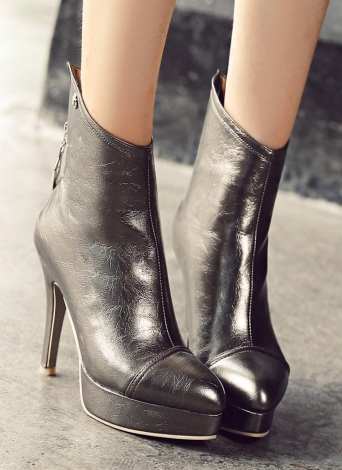 Pointed Toe Platform High Heels Back Zipper Boots