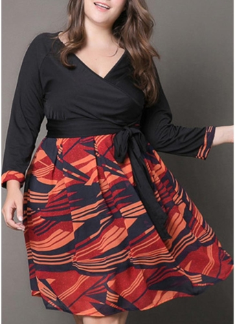 TLTL Womens Plus Size Casual Dress V-Neck Solid Color Seven-Quarter Sleeve Waist Dress TLTL Womens Plus Size Casual Dress V-Neck Solid Color Seven-Quarter Sleeve Waist Dress