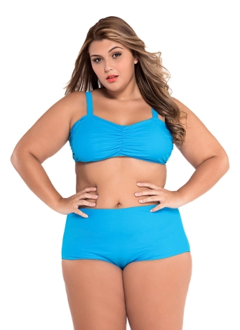 Blue Plus Size High Waist Bikini Swimsuit