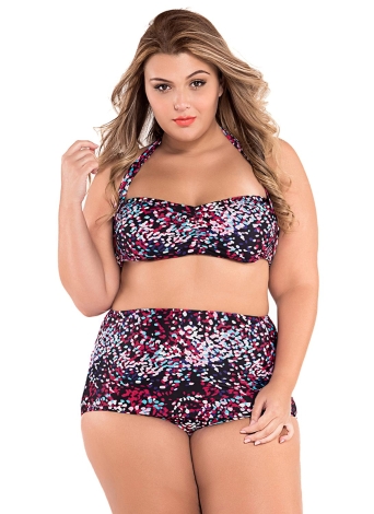 Galaxy impressão Ruched Top cintura alta Plus Size Swimsuit