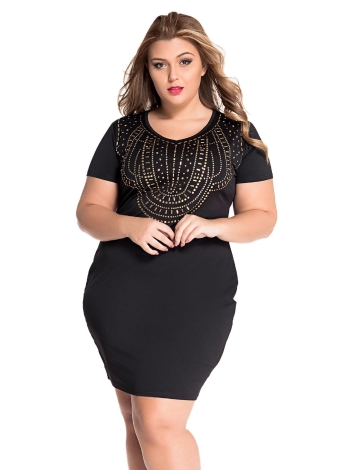 Plus Size Stud Front Sheath Dress