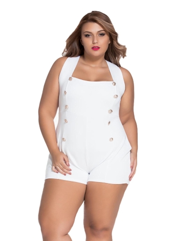 Black Plus Size Gold Buttons Romper