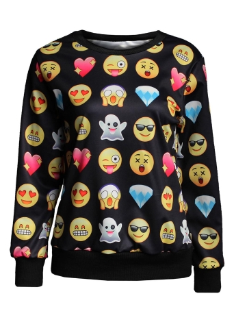 Women Pullover Emoji Print Sweatshirt