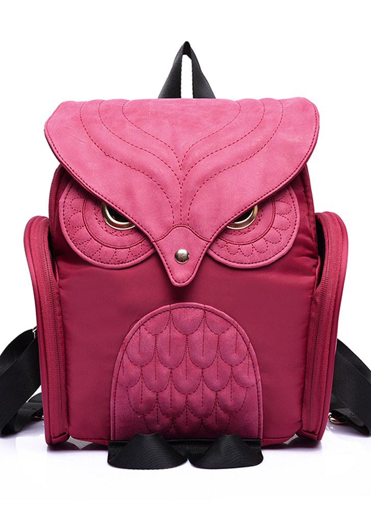 Retro Owl Shape Flap Over Zipper Pocket Solid Color Backpack