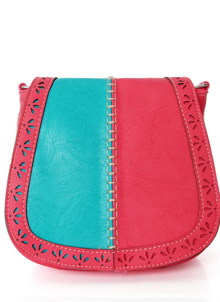 Vintage PU Leather Diagonal Messenger Shell Stitching Hollow Crossbody Bag