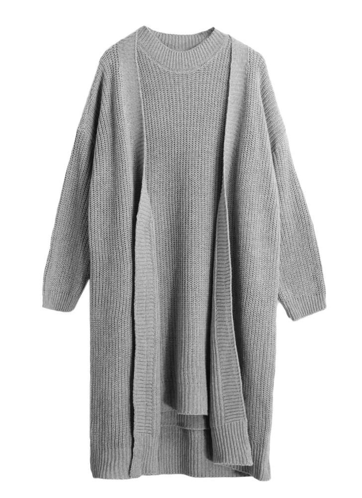 Maglione inverno Donne cardigan Pullover Vestito due pezzi maglione Set grigio / grigio chiaro / cachi