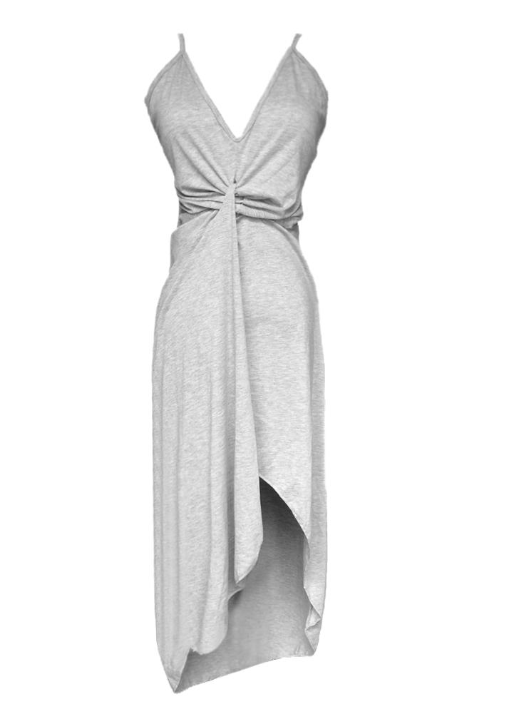 Sexy Twist Deep V Neck Backless Asymmetric Dress