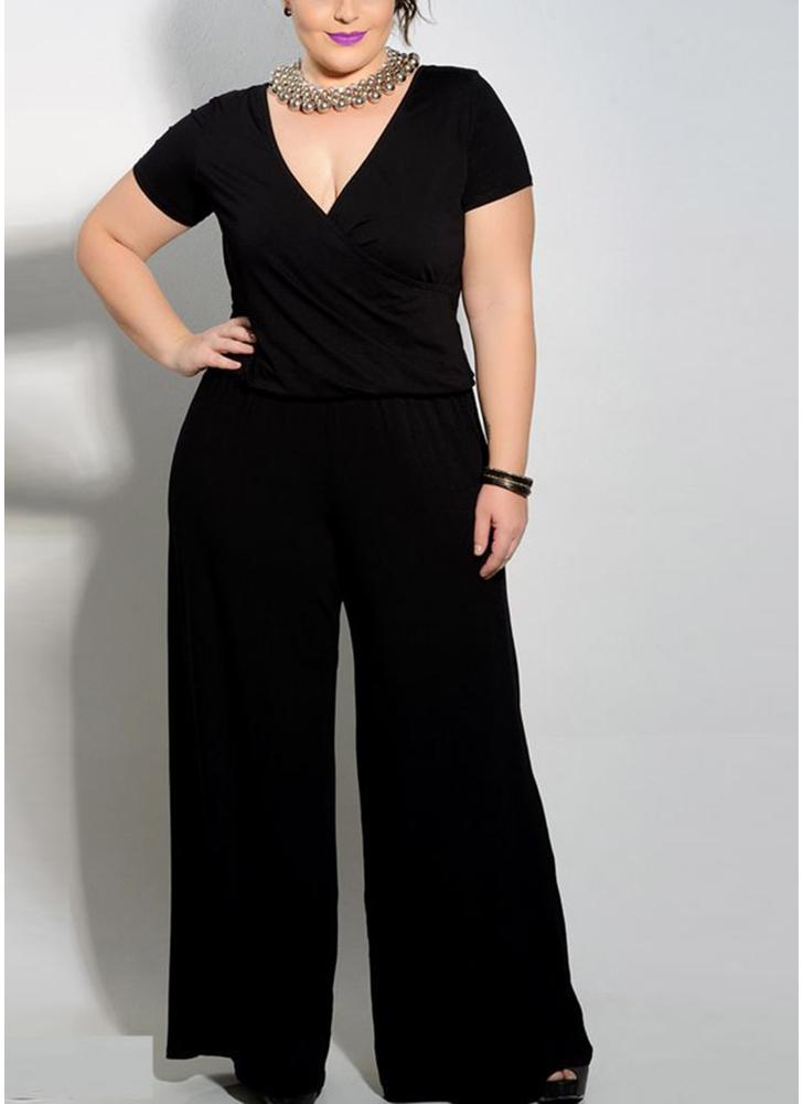 Women Plus Size Jumpsuit  Wide Leg Pants Solid Playsuit Rompers