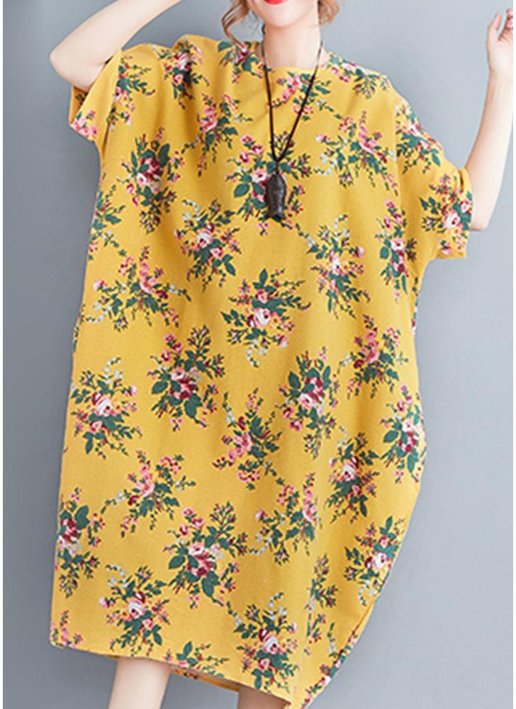 Women Floral Print Loose Dress Side Pocket Baggy Long Dress