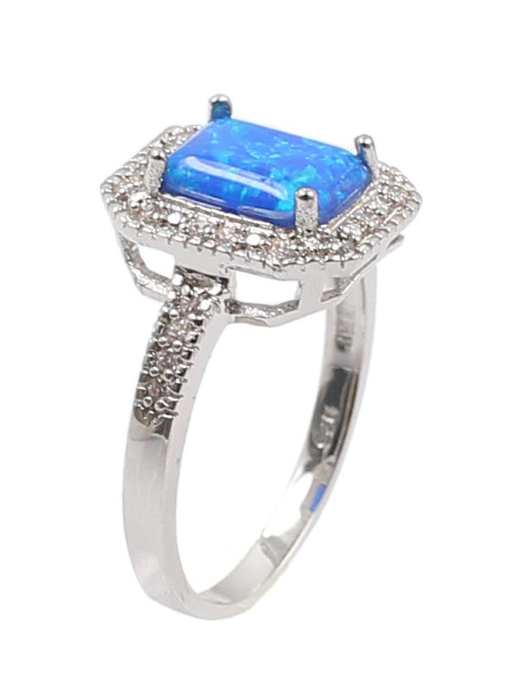 Sterling Silver Créé Opale Bleue /& Zircon Cubique Carré Bague