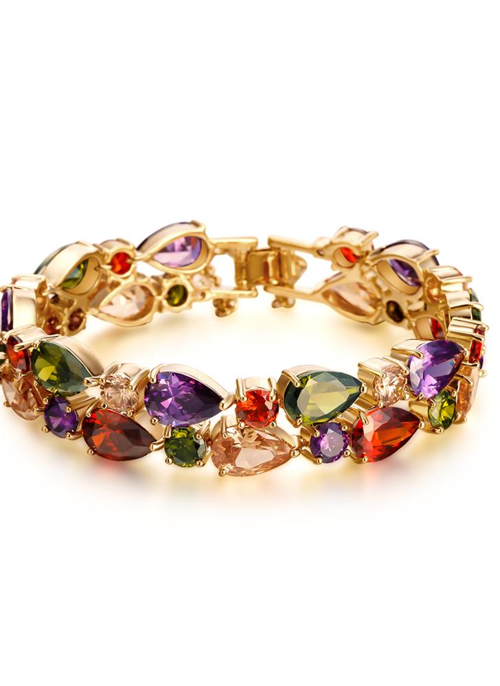 La moda de Nueva colorido único Zircon Rhinestone cristalino del oro plateó la pulsera del brazalete de la mujer de la boda del regalo del partido de la muchacha