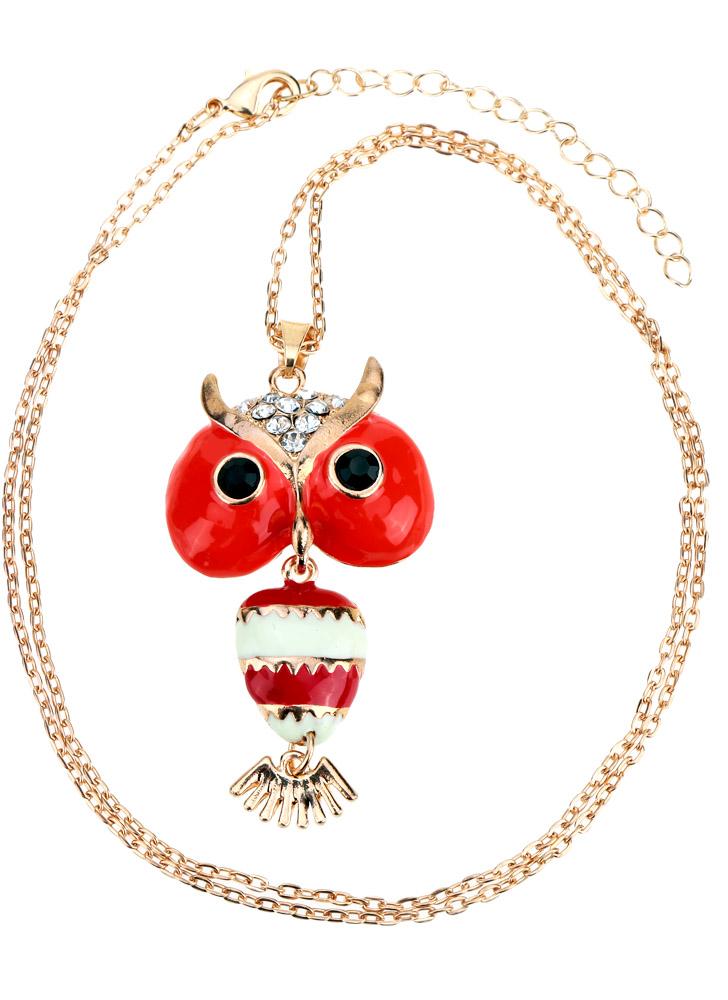 Romacci Lovely Fashion Hollow Red Owl Pendant Sweater Chain Necklace