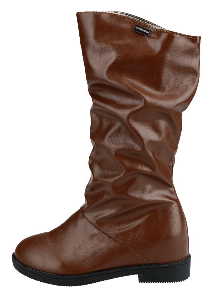 PU Leather Round Toe Concealed Wedge Heel Mid Calf Slouch Shoes