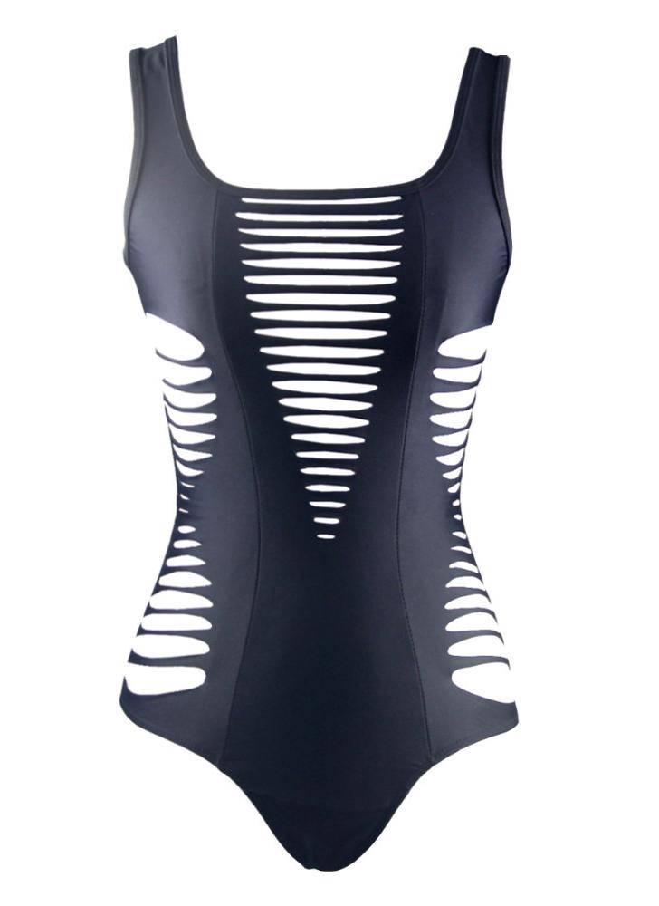 Sexy Plunge Cut Out Beach Black One-piece Swimsuit