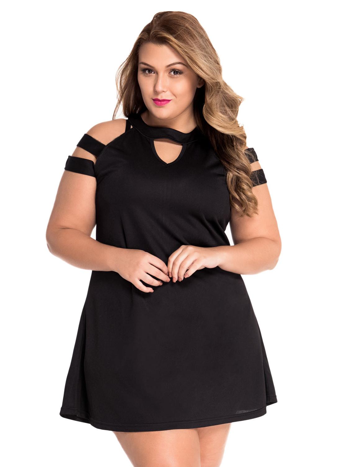 Black Plus Size Cold Shoulder Swing Dress