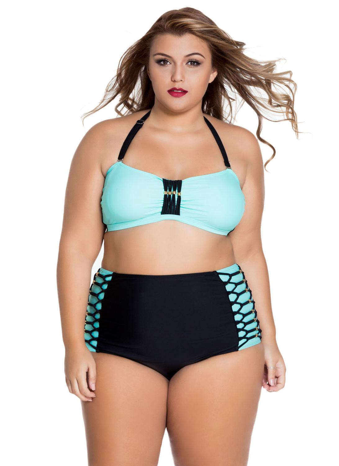 Costume da bagno bikini alto in bandeau verde