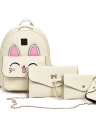 Women PU Leather Rabbit Ear Backpack 4 Piece Set