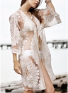 Bordado floral de malha See Through Cardigan Bikini Beach Cover Up