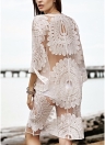 Mesh Floral Embroidery See Through Cardigan Bikini Beach Cover Up