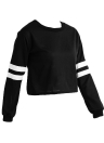 Nouveaux vêtements femme récolte supérieure PU cuir manches longues Crew Neck Pullover lâche décontractée Sweatshirt noir/blanc