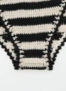 Sexy Knitted Tie Waist Contrast Stripe Beach Black Crochet Bikini Bottom