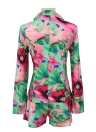 Neue Frauen-zweiteiliger Set Anzug Shorts bunte Blume Print schlanke Blazer lässig Hose Twinset Party Clubwear grün