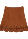 Vintage Faux Suede Hollow Out High Waist A-Line Skirt