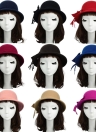 Women Fedora Hat Bowknot Decoration Wool Felt Bowler Derby Hat