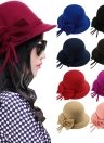 Women Fedora Hat Bowknot Decoration Wool Felt Bowler Derby Hat