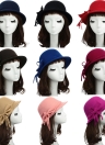 Women Fedora Hat Bowknot Decoration Wool Felt Bowler Derby Hat