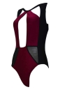 Sexy Frauen Monokini Dreieck Ausschnitte Mesh Patchwork Badeanzug Beach Badeanzug Bademode Burgund/weiß