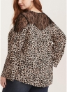 Women Plus Size Leopard Print Blouse Lace Splice O-Neck Flare Sleeve Pullover