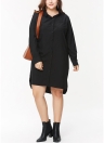 Plus Size Long Sleeves Button Down High-Low Hem Women Shirt Dress