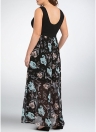 Women Large Size Maxi Dress Floral Print Chiffon Splice Sleeveless  Long Dress