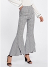 Plaid Print Flared Bell Bottom High Waist Pants