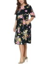 Plus Size Floral Rundhals Halbarm Plissee Kleid