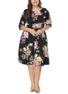 Plus Size Floral Round Neck Half Sleeve Pleated Dress