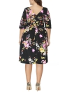 Plus Size Floral Rundhals Halbarm Plissee Kleid