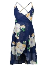 Femmes Floral Imprimer sans manches en mousseline de soie robe dos nu col V Spaghetti Strap Summer Beach Dress