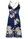 Femmes Floral Imprimer sans manches en mousseline de soie robe dos nu col V Spaghetti Strap Summer Beach Dress